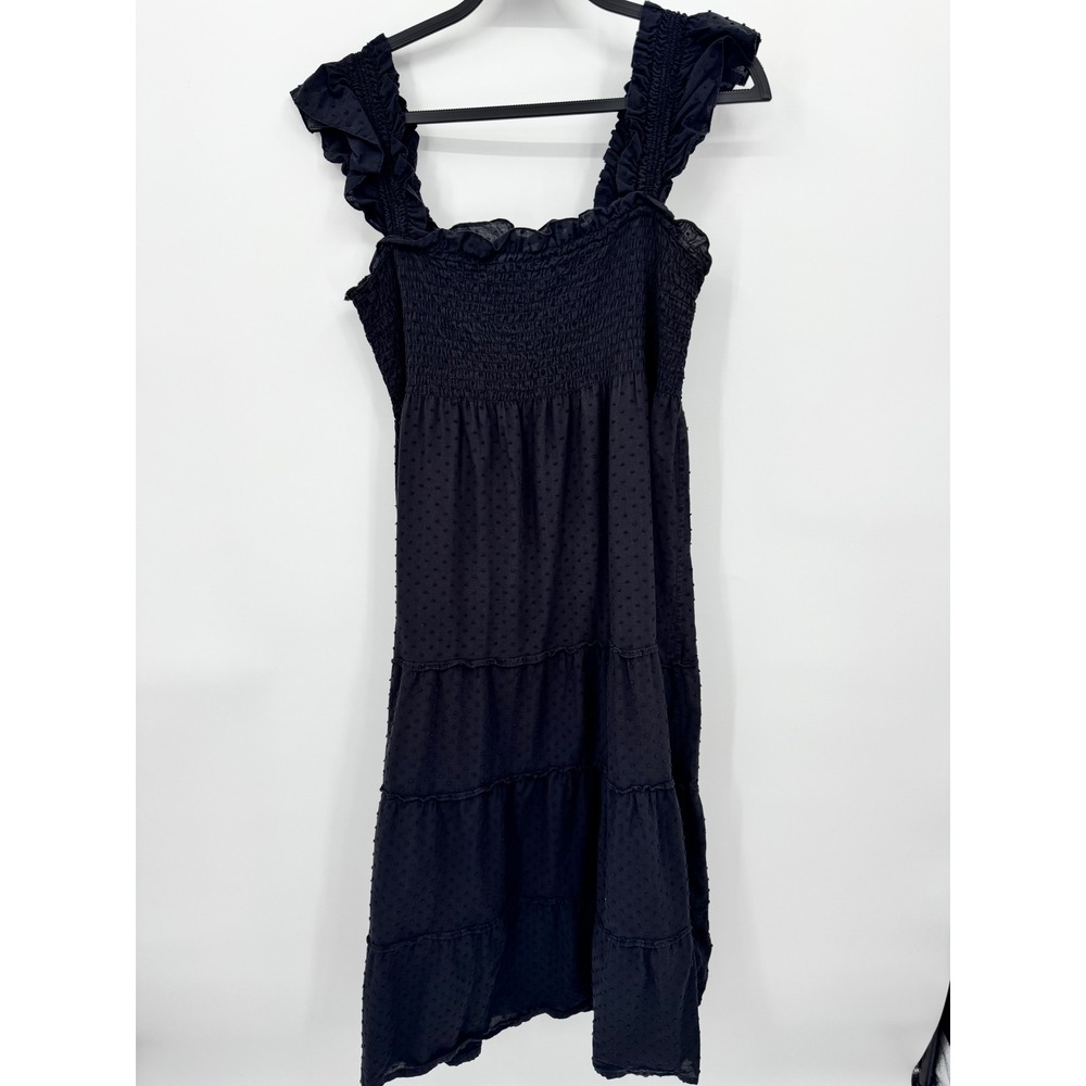 Hill House The Nap Dress Women Small Black Swiss Dot Smocked Ruffle Ellie
